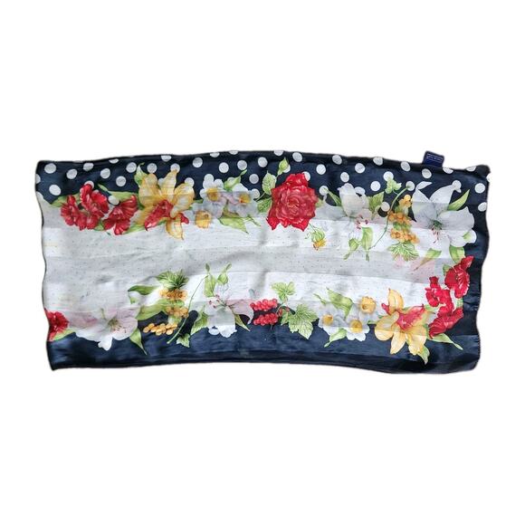 Charter Club Vintage Floral Polka Dots Rectangle Scarf 100% Silk 15 x 60 inches - Picture 3 of 7